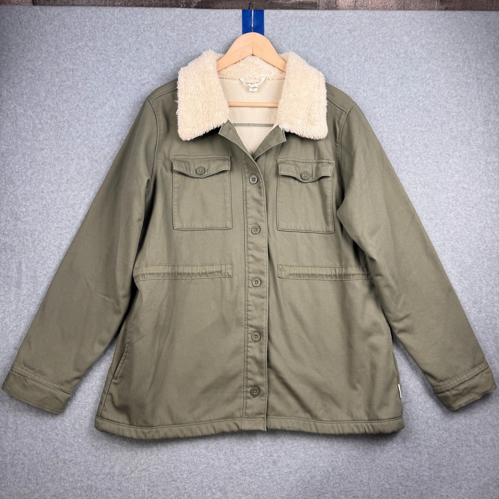Hang Ten Jacket Womens XL Olive Green Sherpa Lined Collar Chore Barn Utility
